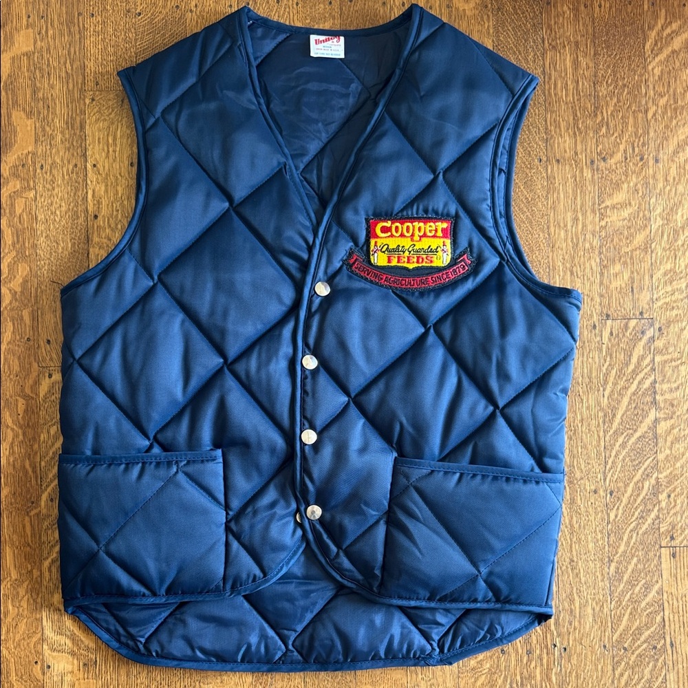 Vintage Farmers Vest - Cooper Feeds Quilted Navy Work Vest